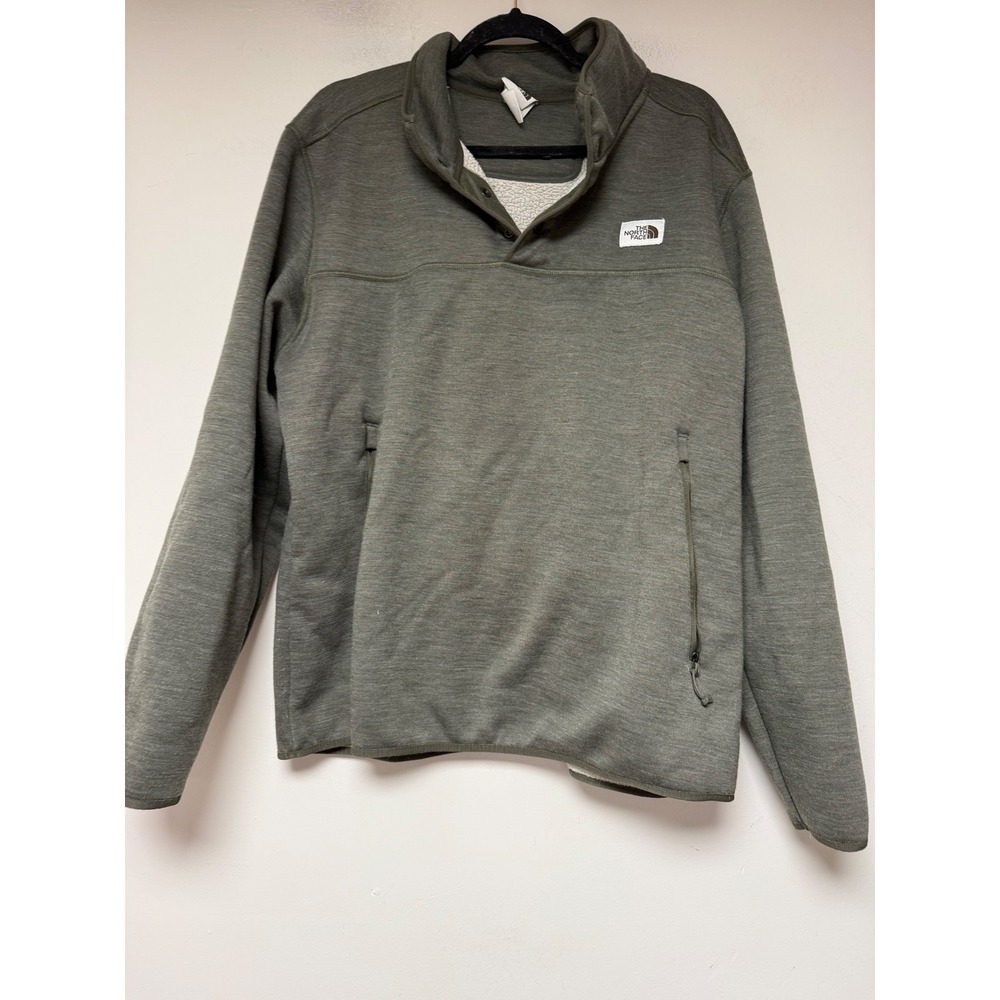 The North Face Pullover Mens XL Olive Green Excellent Wool Blend Snap Mock Neck